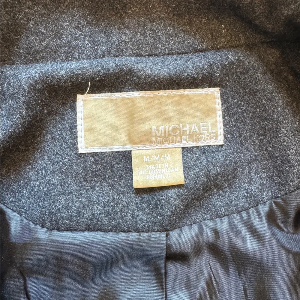 Michael Kors Wool-Blend Double-Breasted Peacoat Jacket - Dark Gray - M Medium